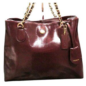 Coach 2014 Peyton Oxblood Saffiano Leather Chain Tote with expandable sides